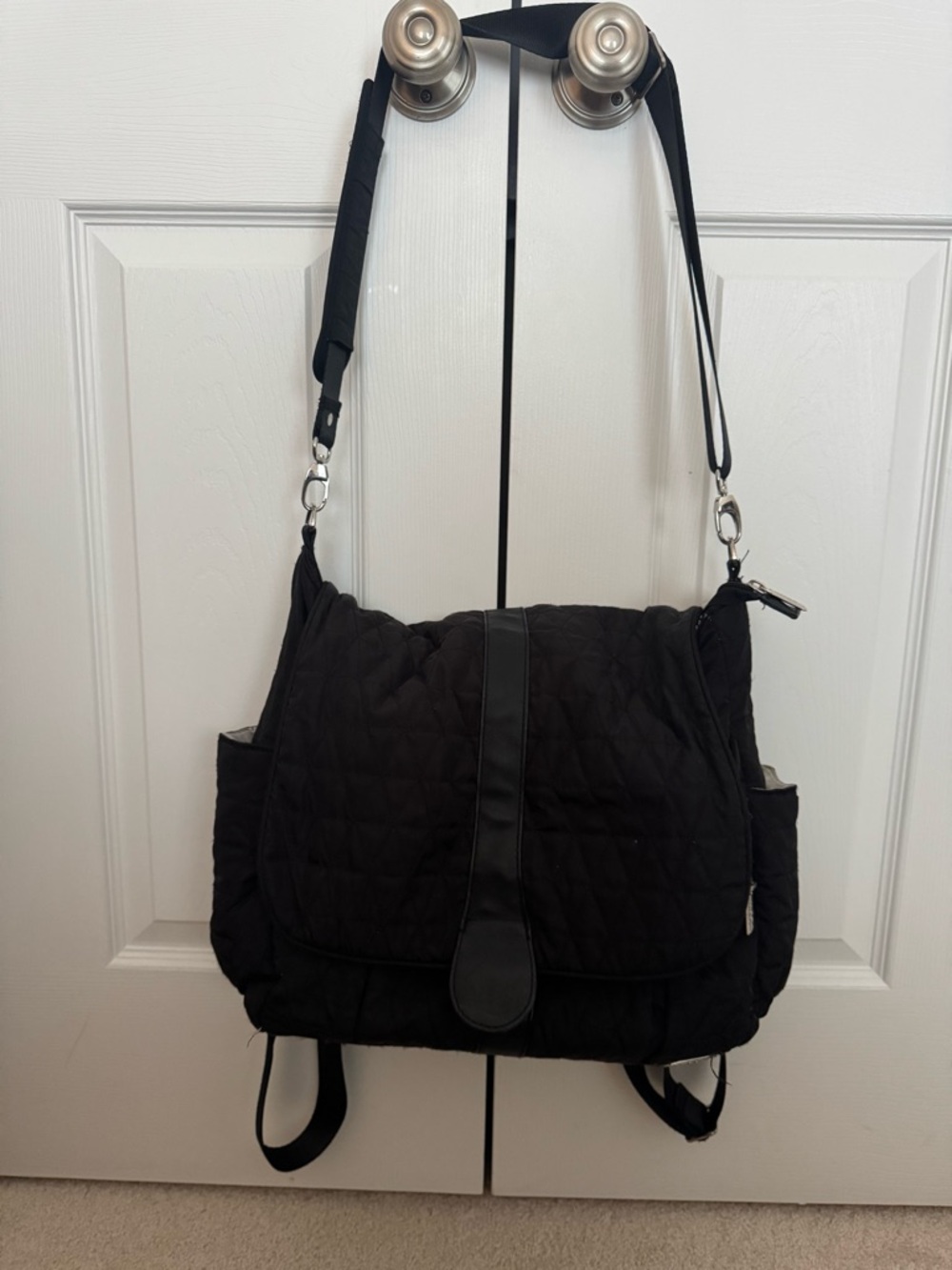 JJ Cole Quilted Black Convertible Diaper Backpack with crossbody and back pack